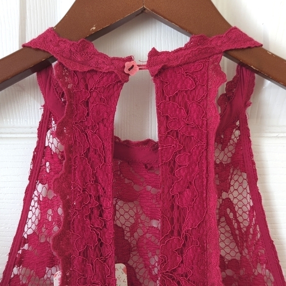 Free People Lost In A Dream Lace Halter Split Back Twofer Mini Dress Magenta 6 - Picture 13 of 15